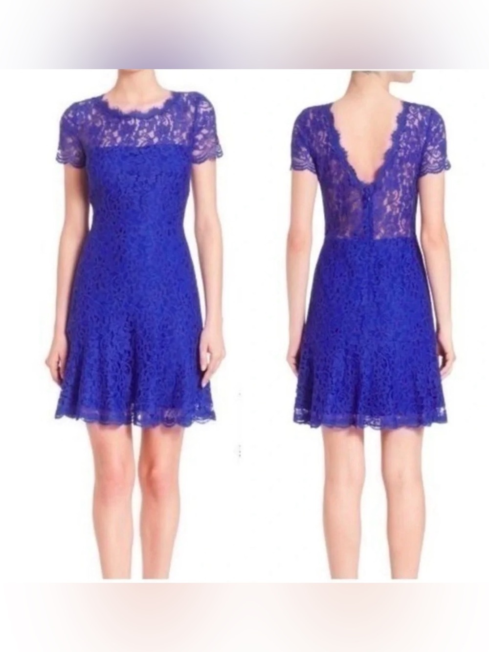 Diane Von Furstenberg Cobalt Blue Lace Short Sleeve Dress Size 6